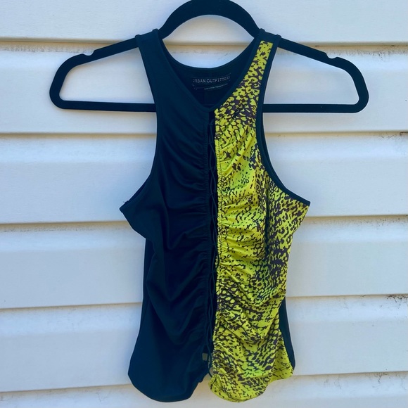 🌿 Vintage Y2K Black and Neon Lace Up Spandex Crop Top 🌿 - Picture 1 of 8